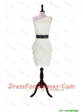 Cheap 2016 Summer Column One Shoulder Belt Prom Dresses with Ruching