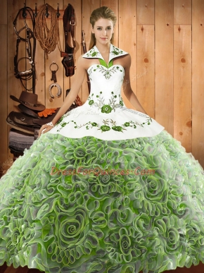 Simple Multi-color 15 Quinceanera Dress Halter Top Sleeveless Sweep Train Lace Up