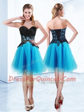 Baby Blue Sleeveless Appliques Mini Length