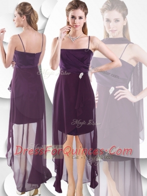 Latest Spaghetti Straps High Low 2016 Dama Dress in Burgundy