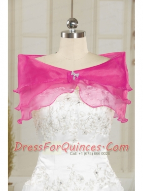 Hot Pink Pretty Organza Beading Shawls for Wedding