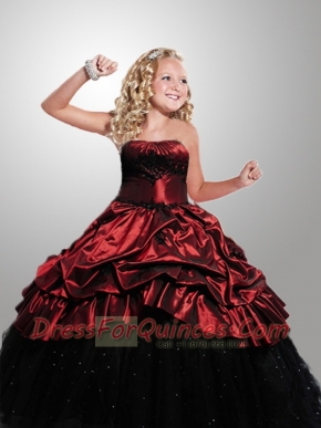 Outrageous Strapless Wine Red and Black Little Girl Pageant Dress with Appliques