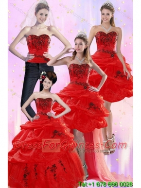 Pretty Red Quinceanera Dresses with Appliques and Pick Ups for 2015
