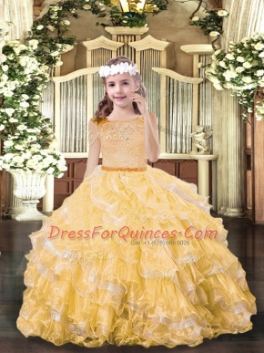Gold Winning Pageant Gowns Party and Sweet 16 and Wedding Party with Beading and Ruffled Layers Scoop Sleeveless Zipper