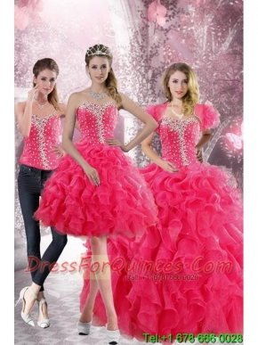 2015 Pretty Hot Pink Sweetheart Sweet 15 Dresses with Beading and Ruffles