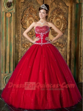 New Styles In Wine Red A-Line / Princess Sweetheart With Beading Tulle Quinceanera Dress