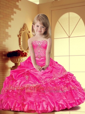Lovely Hot Pink Little Girl Pageant Dress with Appliques for 2014