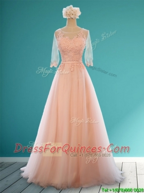 Classical Scoop Half Sleeves Dama Dresses with Appliques and Belt