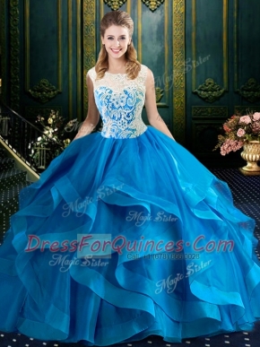 Attractive Scoop Sleeveless Brush Train Lace Zipper 15th Birthday Dress