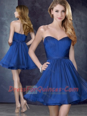Most Popular Royal Blue Short Dama Dress with Belt