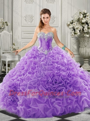 Simple Beaded and Ruffled Lace Up Sweetheart  Discount Quinceanera Dresses in Organza