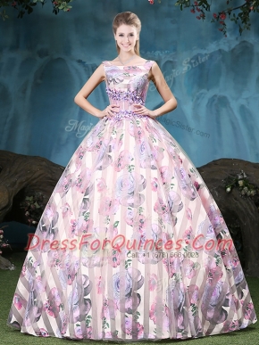 Fabulous Multi-color Ball Gowns Tulle Straps Sleeveless Appliques and Pattern Floor Length Lace Up Vestidos de Quinceanera