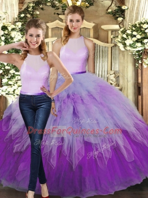 Organza Sleeveless Floor Length 15th Birthday Dress and Ruffles