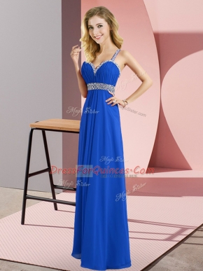 Straps Sleeveless Floor Length Beading Royal Blue Chiffon