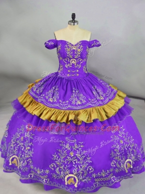 Beautiful Embroidery Quinceanera Gowns Purple Lace Up Sleeveless