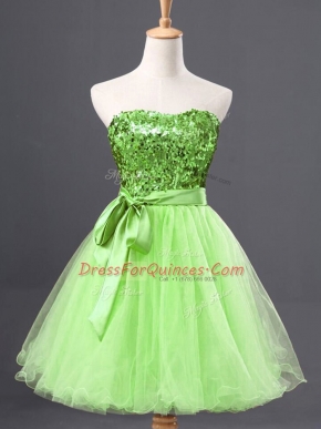 Yellow Green Zipper Sweetheart Sashes ribbons and Sequins Evening Dress Tulle Sleeveless