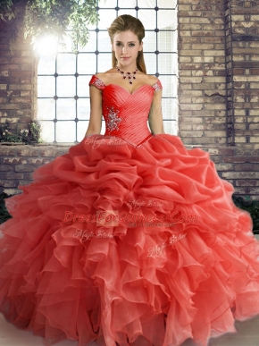 Floor Length Ball Gowns Sleeveless Orange Red Ball Gown Prom Dress Lace Up