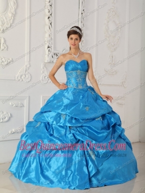 Blue Ball Gown Sweetheart Floor-length Taffeta Appliques Quinceanera Dress