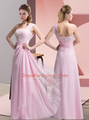 Shining Baby Pink Column/Sheath Beading and Appliques Prom Party Dress Zipper Chiffon Sleeveless Floor Length