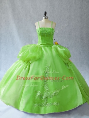 Simple Straps Lace Up Appliques Quince Ball Gowns Sleeveless