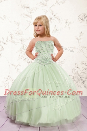 Beading Little Girl Pageant Gowns Apple Green Lace Up Sleeveless Floor Length