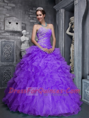 Beautiful Sweetheart Taffeta and Organza Beading and Appliques Purple Quinceanera Dress