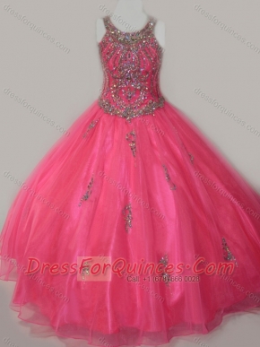 Beautiful Ball Gown Scoop Floor-length Beaded Lace Up Little Girl Pageant Dress in Organza