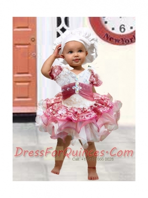 V-neck Short Sleeves Beading and Ruffles Little Girl Dresses for 2014