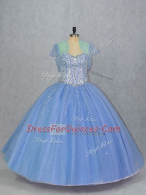 Blue Quinceanera Dresses Sweet 16 and Quinceanera with Beading Sweetheart Sleeveless Lace Up