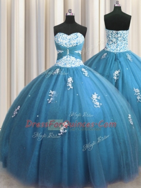 Luxury Teal Sweetheart Neckline Beading and Appliques Vestidos de Quinceanera Sleeveless Lace Up