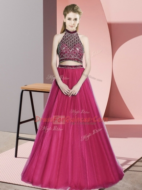 Super A-line Sleeveless Hot Pink Prom Dress Backless