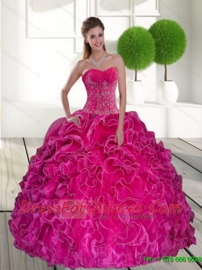 2015 Comfortable Hot Pink 15th Birthday Dresses with Ruffles and Appliques