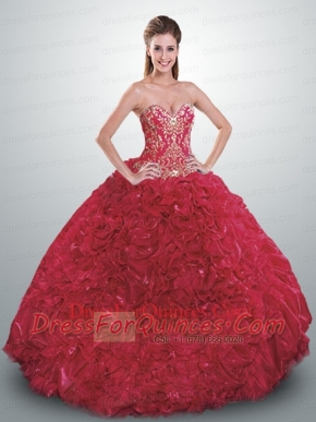 2014 Most Popular Red Quinceanera Dress with Appliques and Ruffles