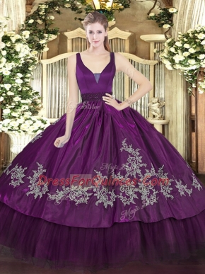 Trendy Purple Zipper 15 Quinceanera Dress Beading and Embroidery Sleeveless Floor Length