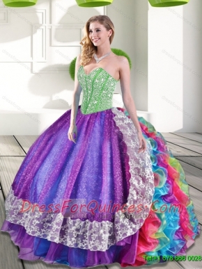 Sweetheart Beading and Ruffles 2015 New Style Quinceanera Dresses in Multi Color