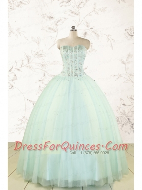 Cheap 2015 Light Blue Sweet 15 Dresses with Beading