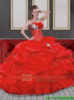 Fashionable Sweetheart Red 2015 Quinceanera Dresses with Beading and Pick Ups