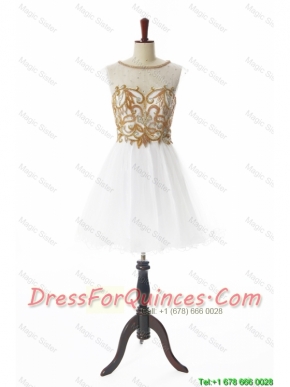 Discount  2016 Summer A Line Bateau Prom Dresses with Appliques and Beading