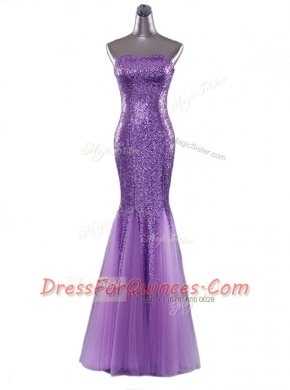 Classical Mermaid Sequined Strapless Sleeveless Zipper Sequins in Eggplant Purple