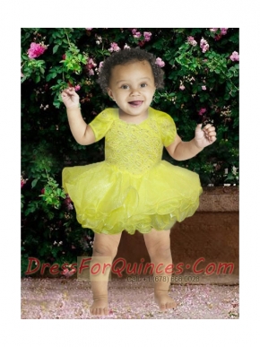 Cute Ball Gown Scoop Light Yellow Little Girl Dresses With Appliques Bowknot
