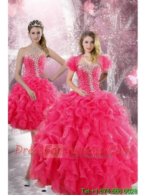 Trendy 2015 Hot Pink Quinceanera Dresses with Beading and Ruffles