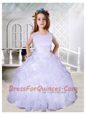 Ball Gown Scoop Hand Made Flowers Flower Girl Dresses in Lavender