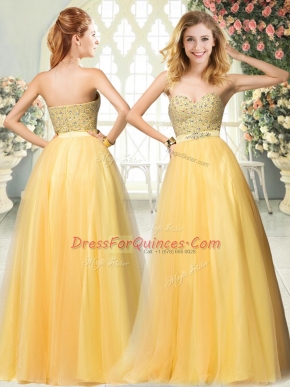 Low Price Sweetheart Sleeveless Tulle Prom Dresses Beading Zipper