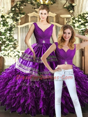 Best Selling Sleeveless Backless Floor Length Beading and Embroidery and Ruffles Quinceanera Gowns