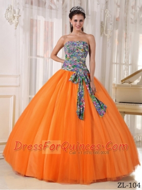 Perfect Orange Ball Gown Strapless With Tulle and Printing Sequins For Classical Quinceanera Dresses