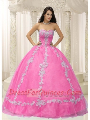 Pink Sweetheart Appliques and Beaded Quinceanera Dress Decorate For 2013