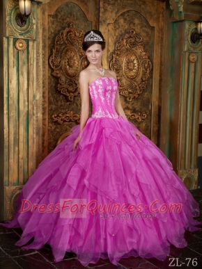 Gorgeous Ball Gown Strapless Pretty Quinceanera Dresses with  Appliques Organza Hot Pink