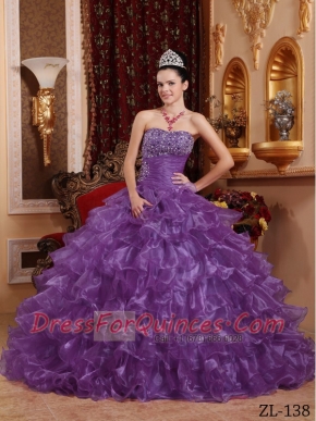 Discount Quinceanera Dress In Lavender Ball Gown Strapless With Organza Beading