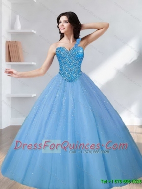 2015 Pretty Sweetheart Tulle Beading Quinceanera Dresses in Blue