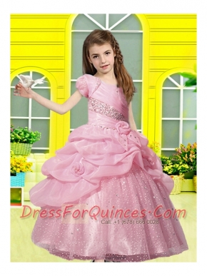 Exquisite Ball Gown Pink 2014 Little Girl Pageant Dress with Beading